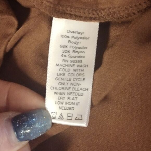 Lisa Rinna Brown Grunge Long Sleeve Chiffon Overlay Top Medium - Picture 9 of 10